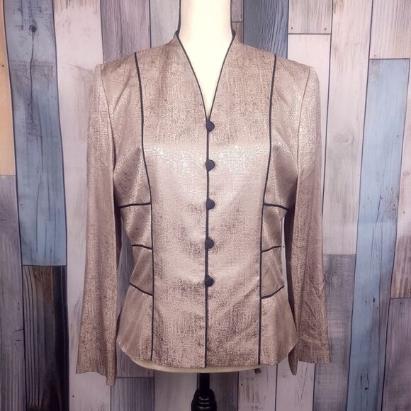 Vintage Adrianna Papell Pink Gold Silk Blazer Jacket Size 10 - Picture 1 of 12